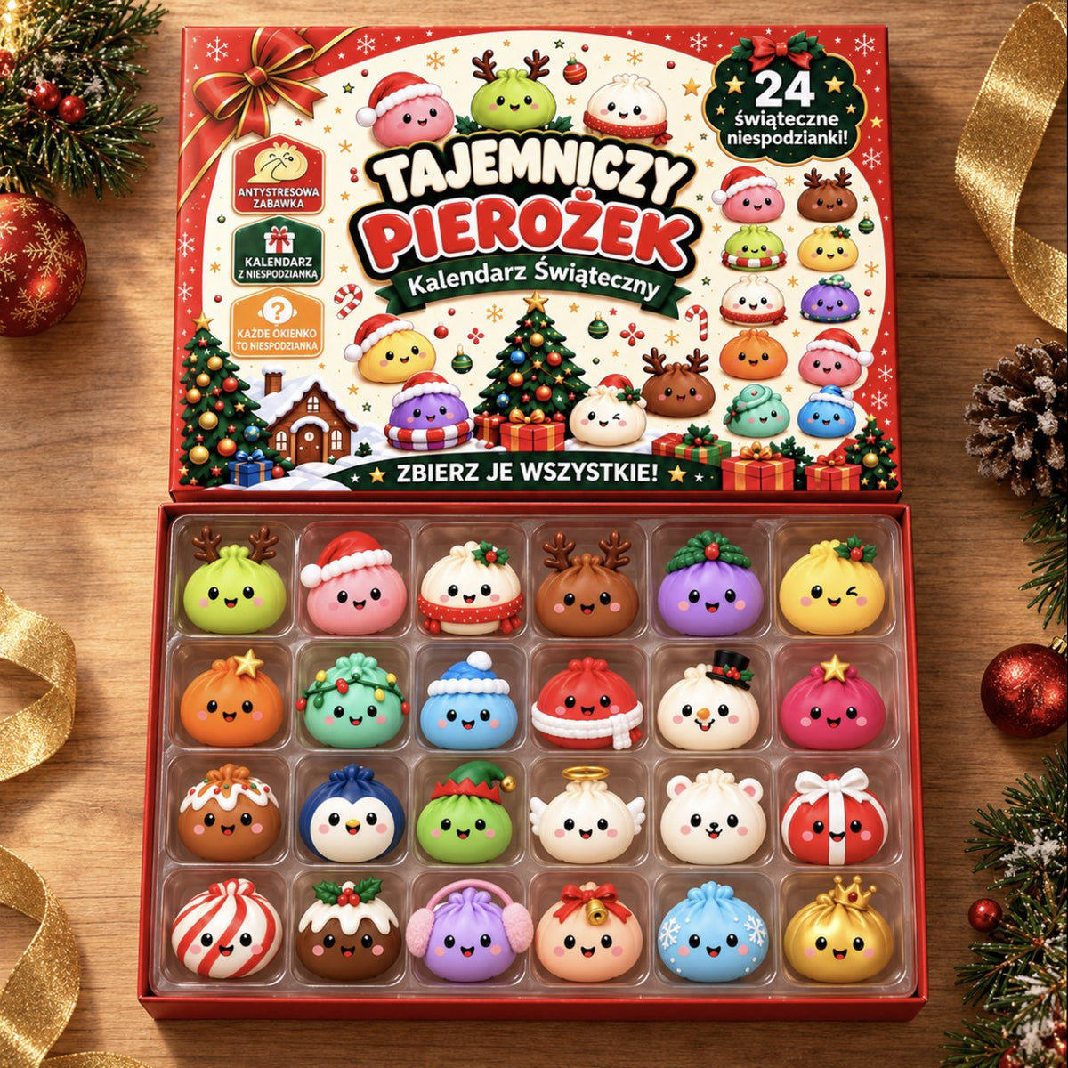 Kalendarz adwentowy Tajemniczy Pierożek – 24 gniotki squishy